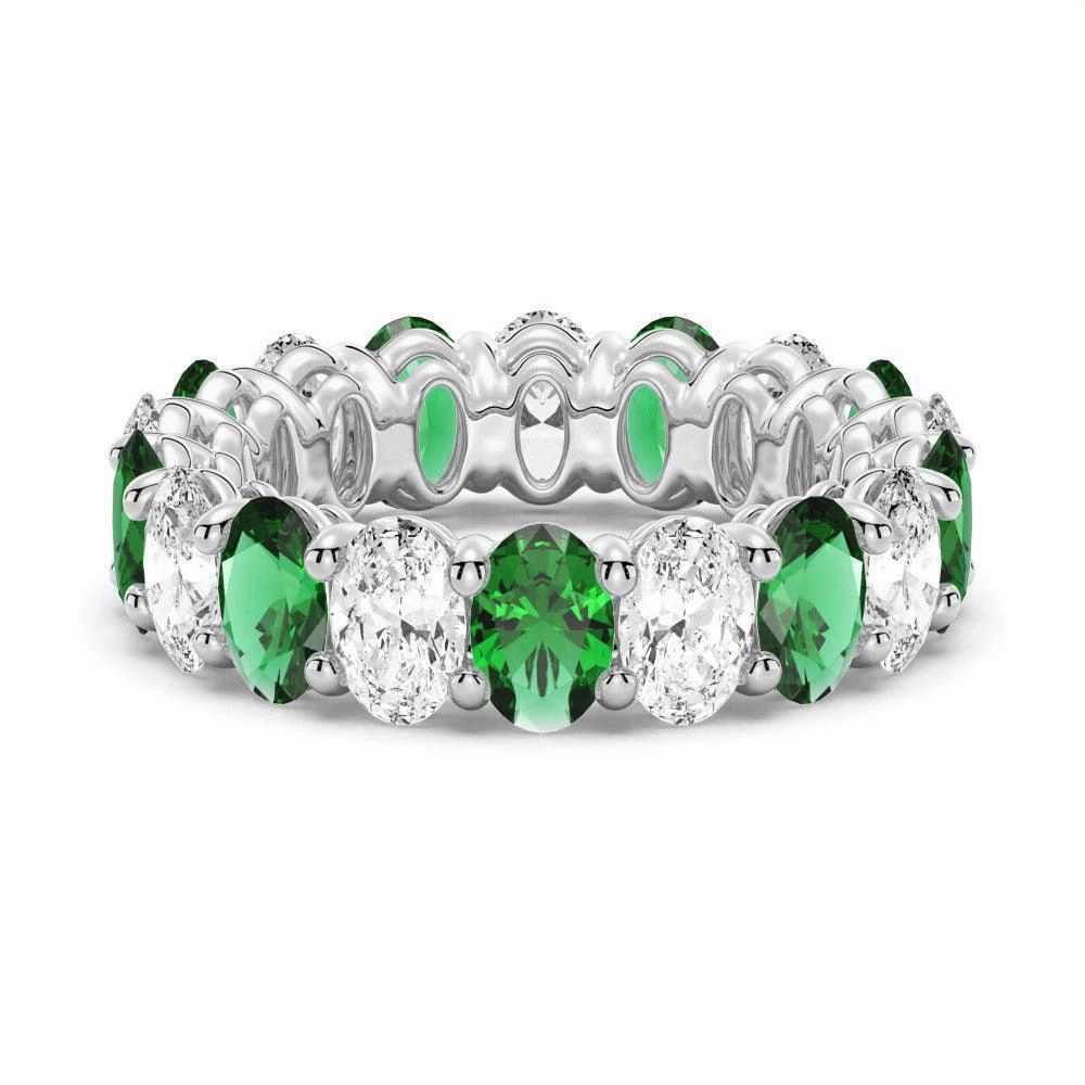 6.6 CT. Lab Grown White Sapphire with  Green Emerald Gemstone Band Glamorous Sparkle Modern Classic