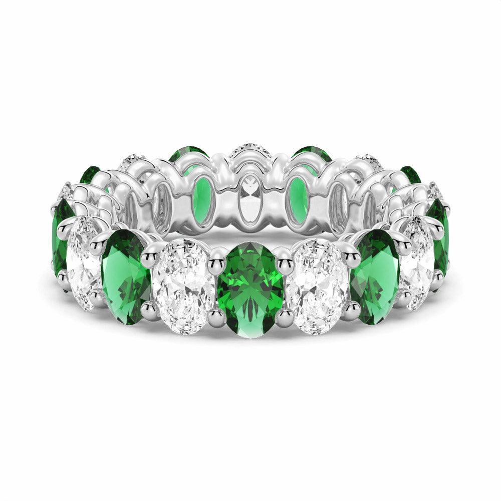 Bold Touch Quick Gift 6.6 CT. Lab Grown White Sapphire with  Green Emerald Gemstone Band
