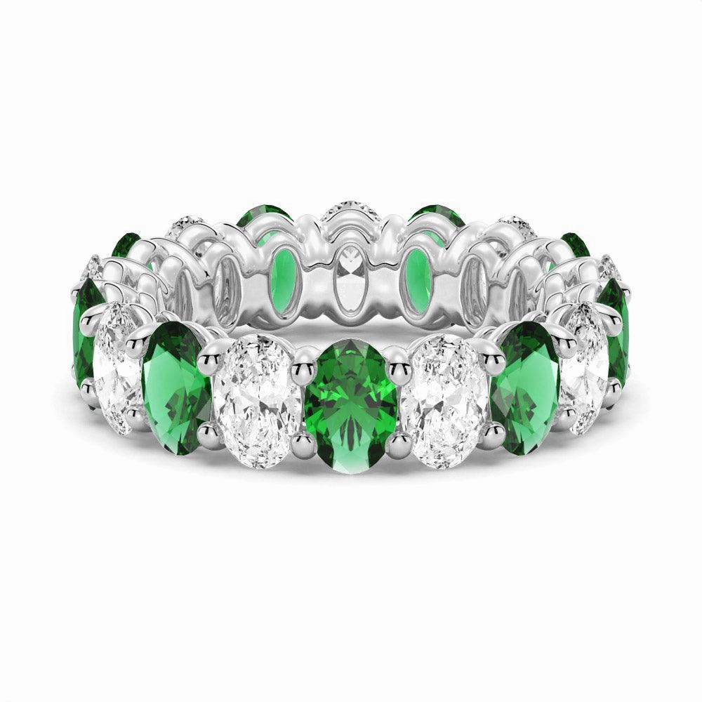 6.6 CT. Lab Grown White Sapphire with  Green Emerald Gemstone Band Daily Wear Graceful Highlight