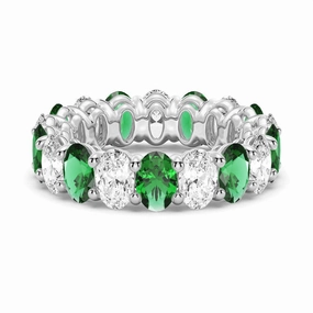 6.6 CT. Lab Grown White Sapphire with  Green Emerald Gemstone Band Glamorous Sparkle Modern Classic
