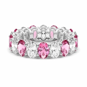 6.6 CT. Lab Grown White Sapphire with  Pink Tourmaline Gemstone Band Special Appearance