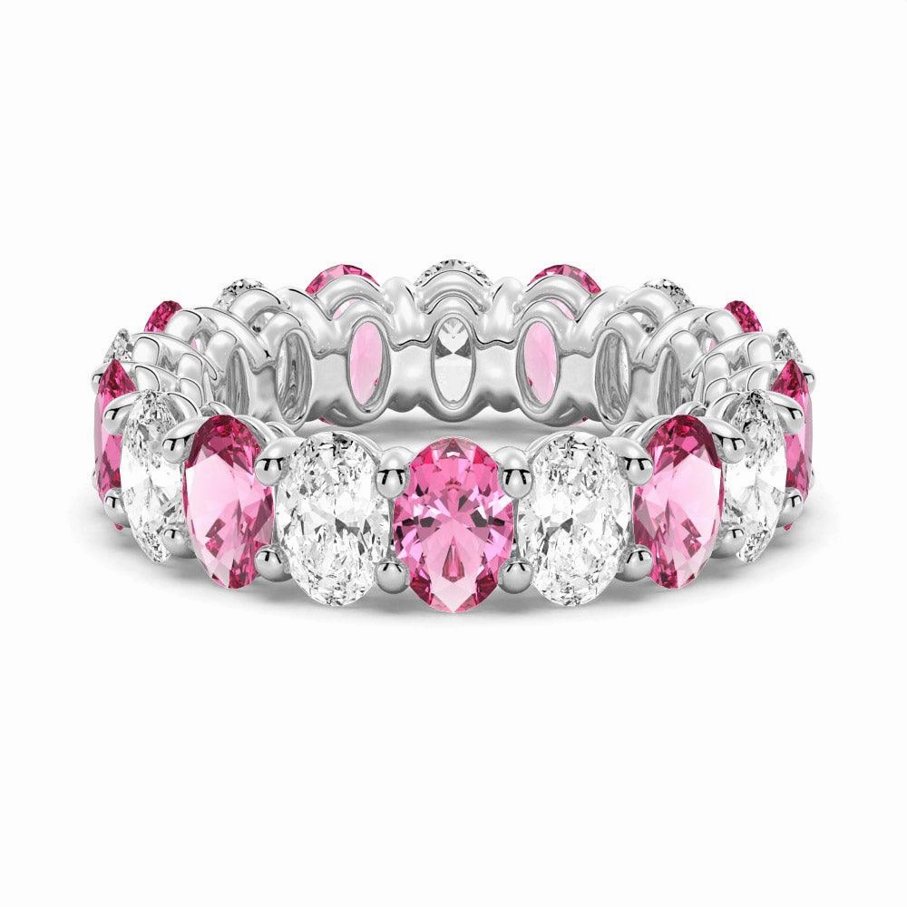 Traditional Decoration 6.6 CT. Lab Grown White Sapphire with  Pink Tourmaline Gemstone Band