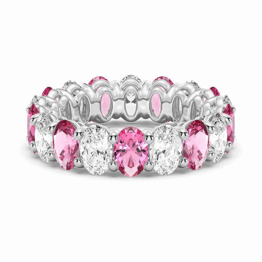 fashion lover Carbon Neutral 6.6 CT. Lab Grown White Sapphire with  Pink Tourmaline Gemstone Band