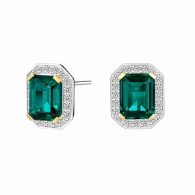 Graceful Accessory Sleek Touch 6 Ctw Emerald Cut Emerald Stud Earrings With Moissanite Pave Halo