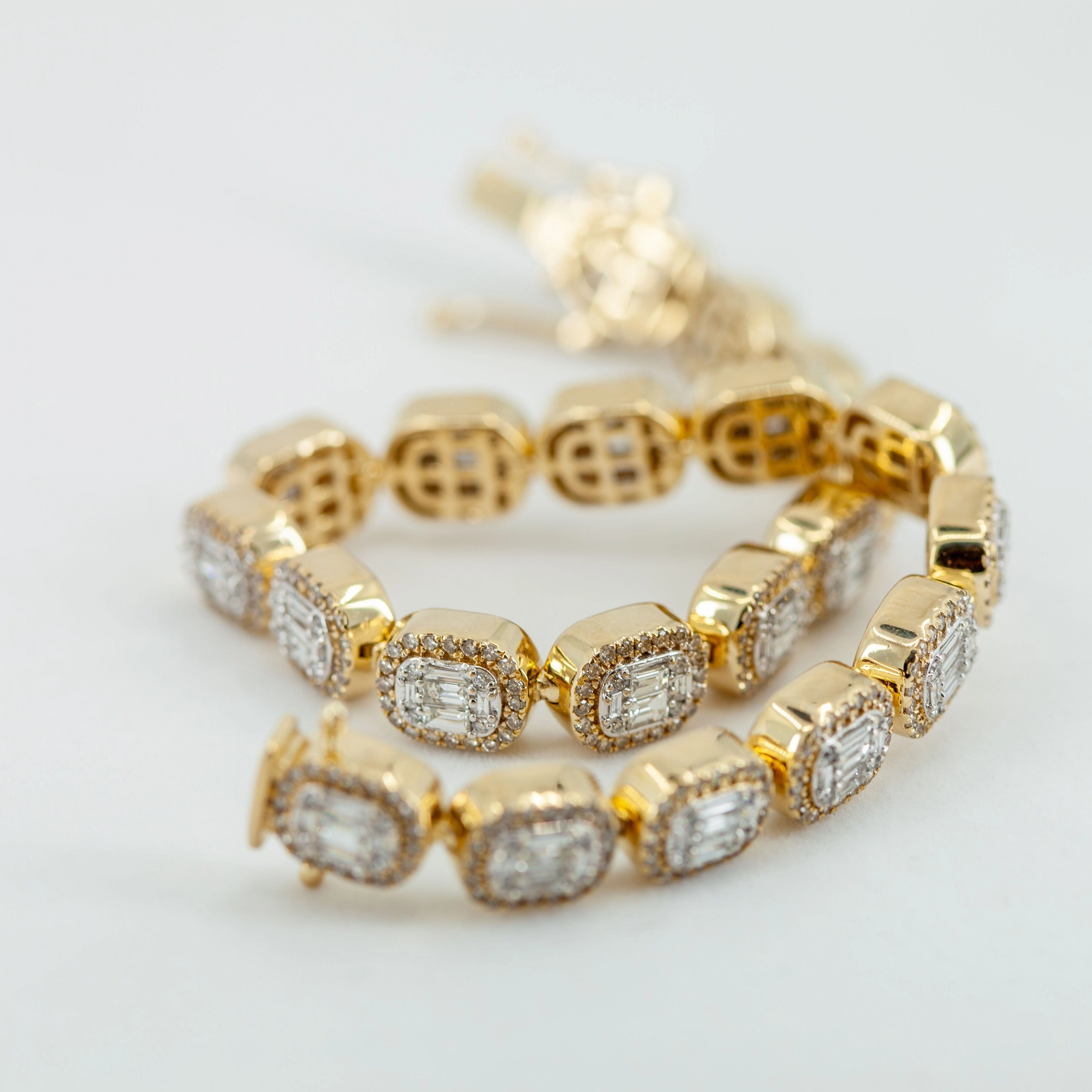 7.0 ctw Baguette Diamond Bracelet 14k Yellow Gold Flawless Finish Signature Accent