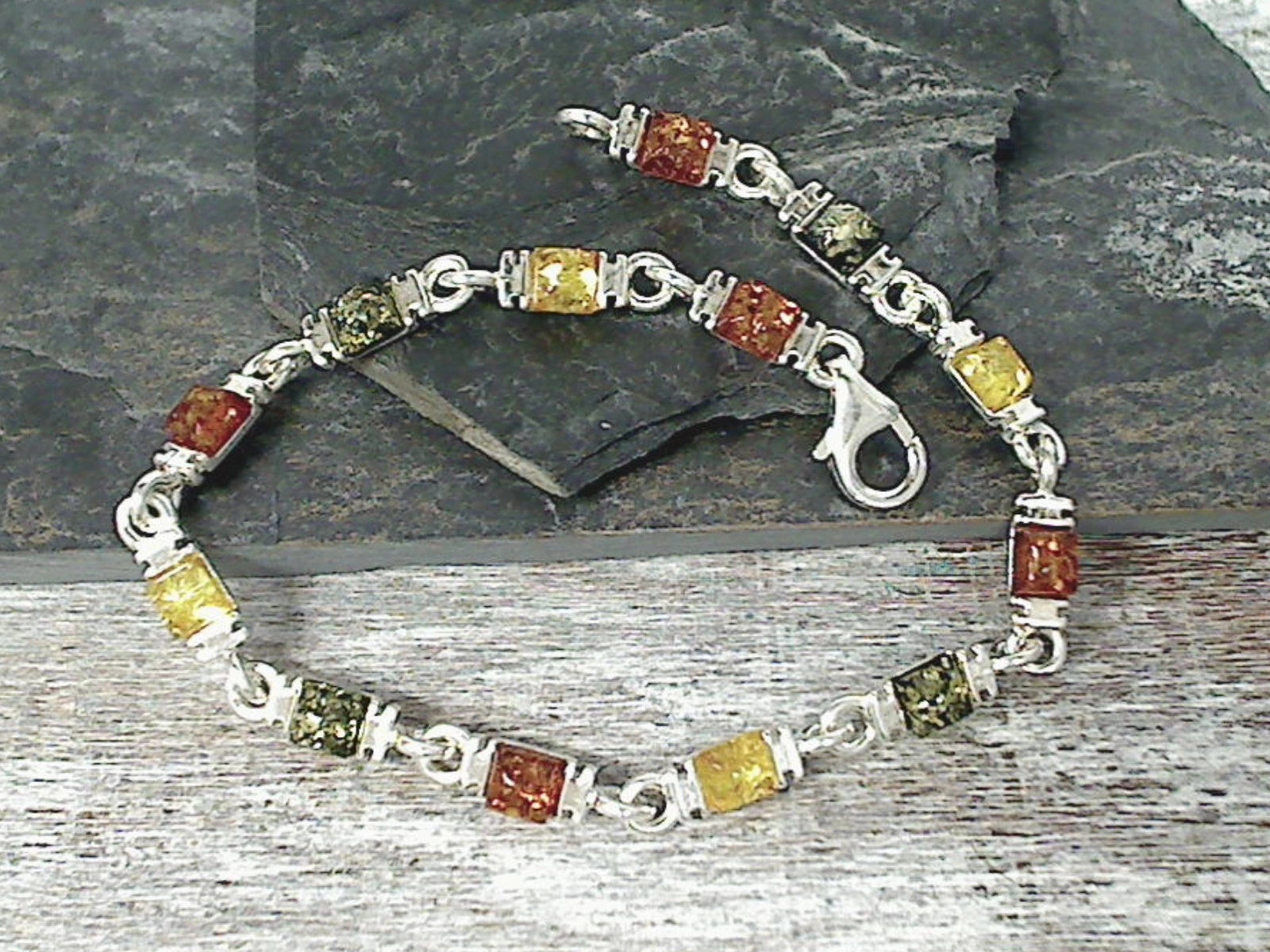 7.25" Amber, Sterling Silver Bracelet Sparkling Touch