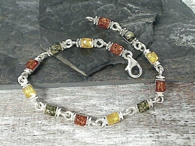 7.25" Amber, Sterling Silver Bracelet Sparkling Touch