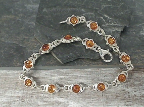 7.25" Amber, Sterling Silver Bracelet Beauty Fit