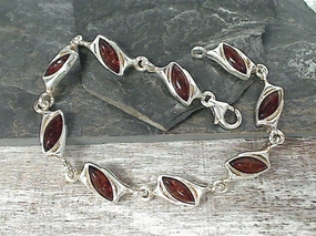 Graceful Shape 7.5" Amber, Sterling Silver Bracelet