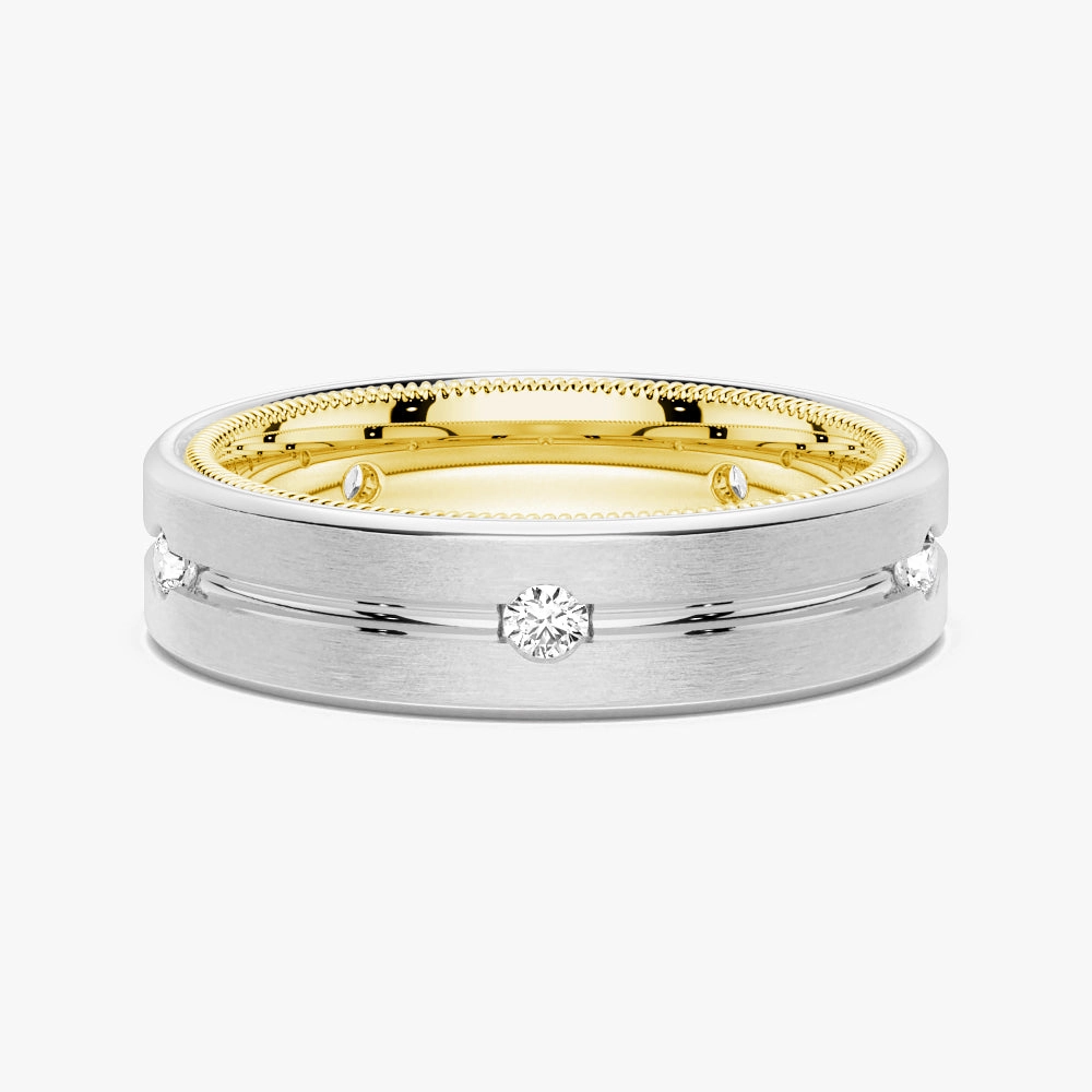 7.5mm Two Tone Matte Finish Moissanite Men's Wedding Band Luxury Bauble Minimal Outfit