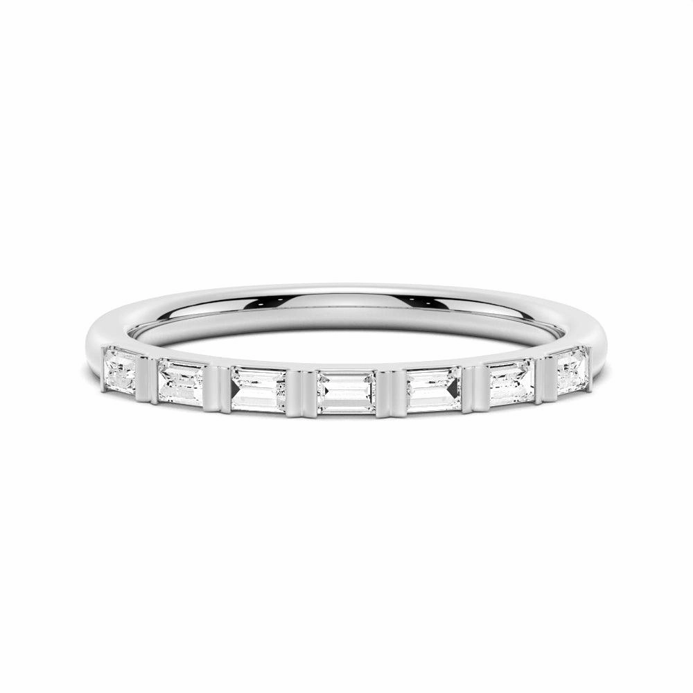 7 Stone Baguette Cut Moissanite Wedding Band Luxe Glow Silhouette Focus
