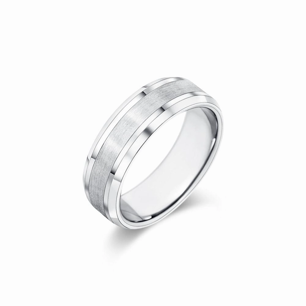 Custom Sizable 7mm Brushed Finish Men's Wedding Band With Beveled Edges