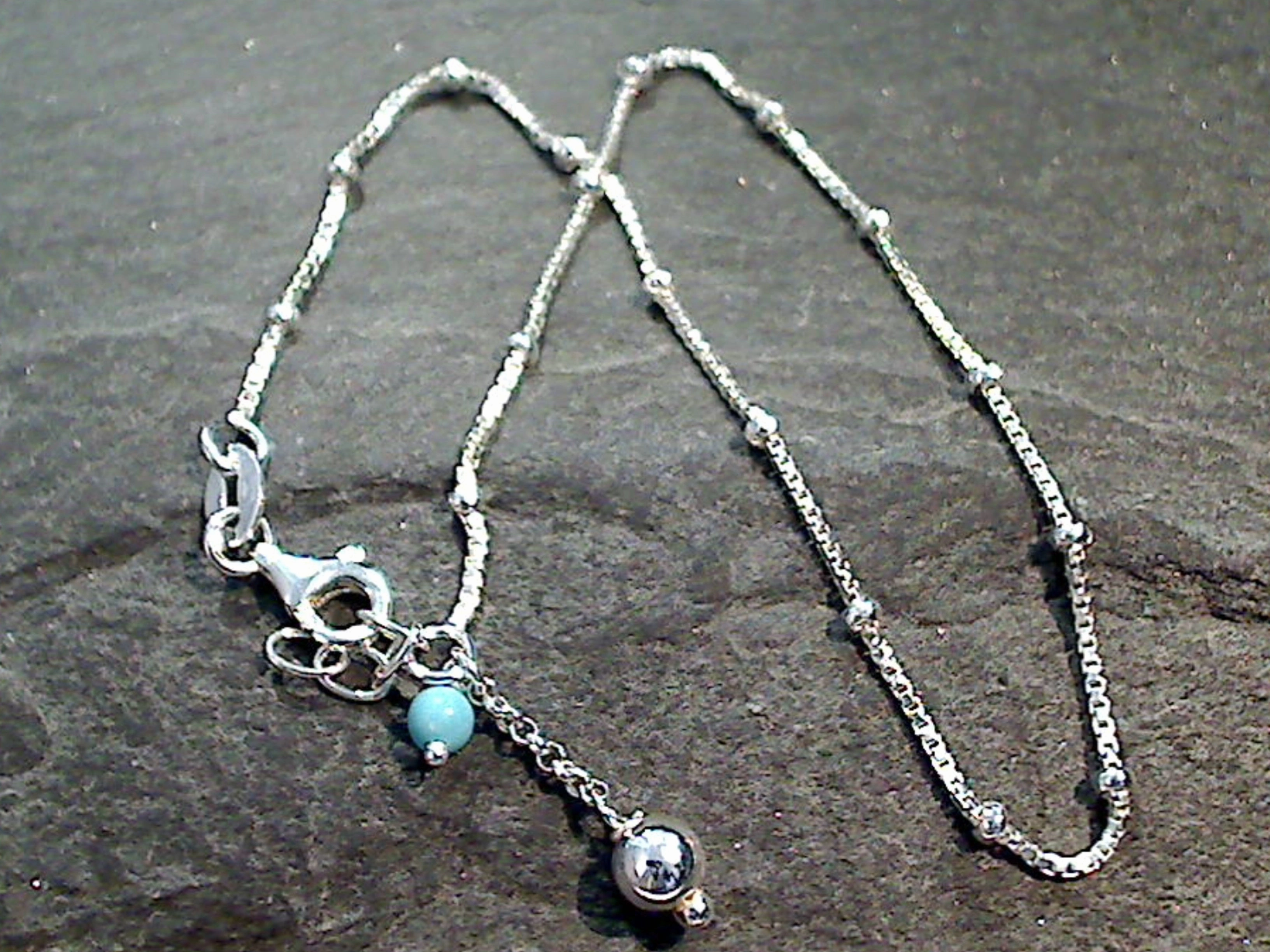 Versatile Gem Polished Look 9.5" - 10" Sterling Silver Anklet With Turquoise Bead