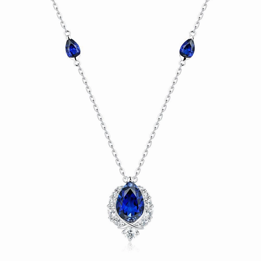 Glow Layer "ENDLESS BLUE" 5.41 Ctw. Pear Shaped Sapphire Necklace