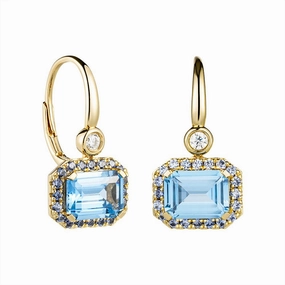 Fashionable Shine Party Design "Seaside Serenity Defender" Aquamarine and Sapphire Earrings