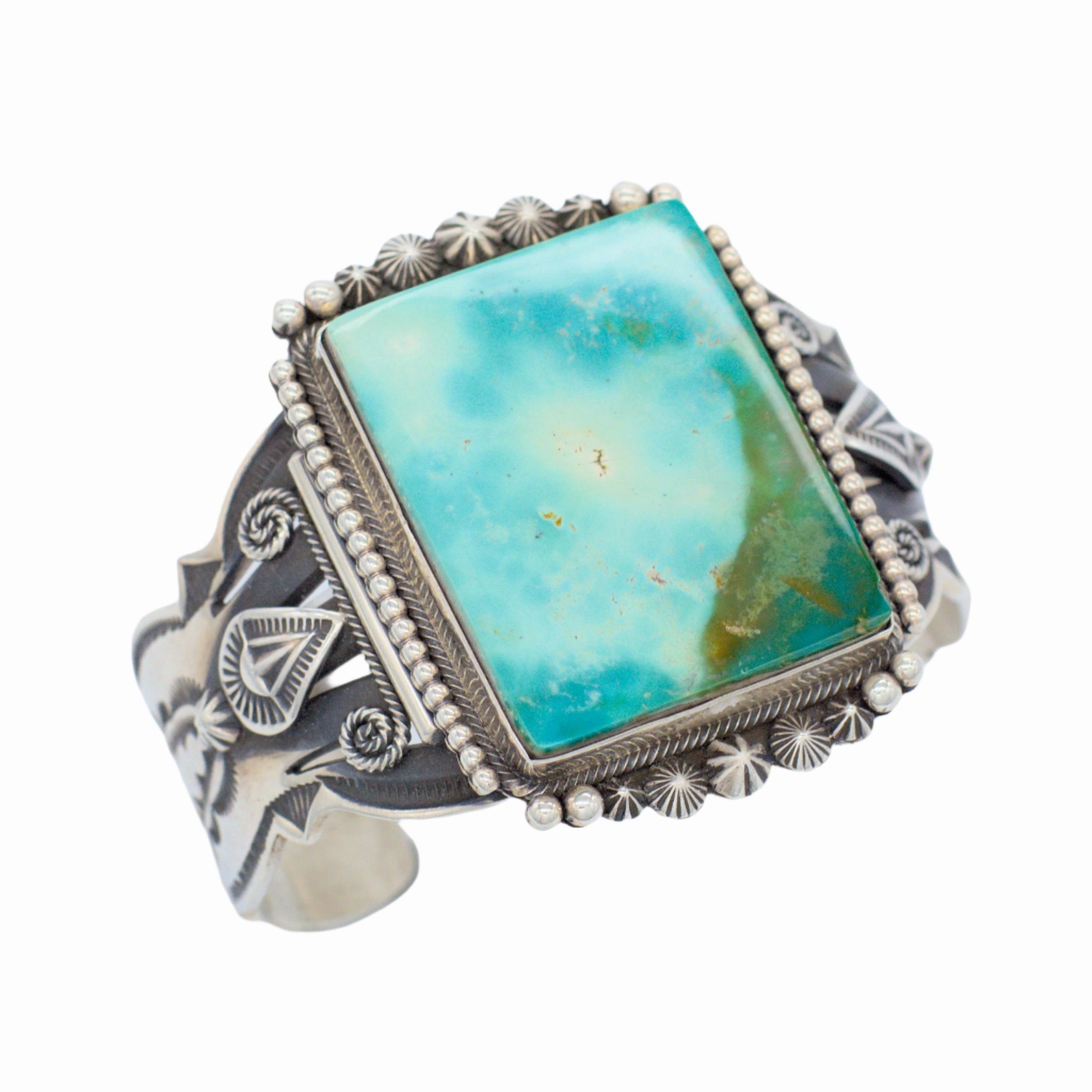 Aaron Toadlena Handmade Navajo Sterling Silver Natural Turquoise Bracelet Occasion Ready