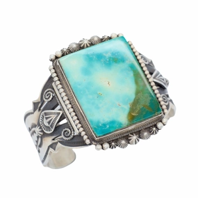 Aaron Toadlena Handmade Navajo Sterling Silver Natural Turquoise Bracelet Occasion Ready