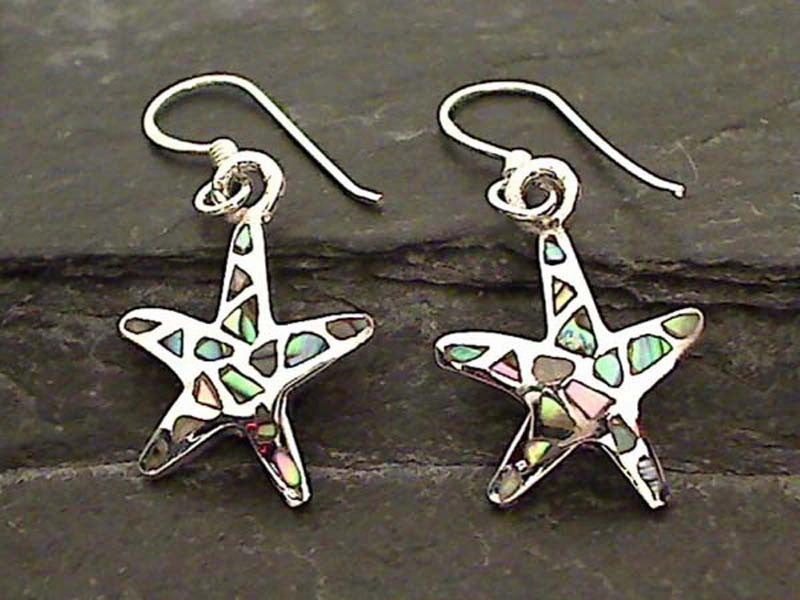 Abalone, Sterling Silver Starfish Earrings Beauty Touch
