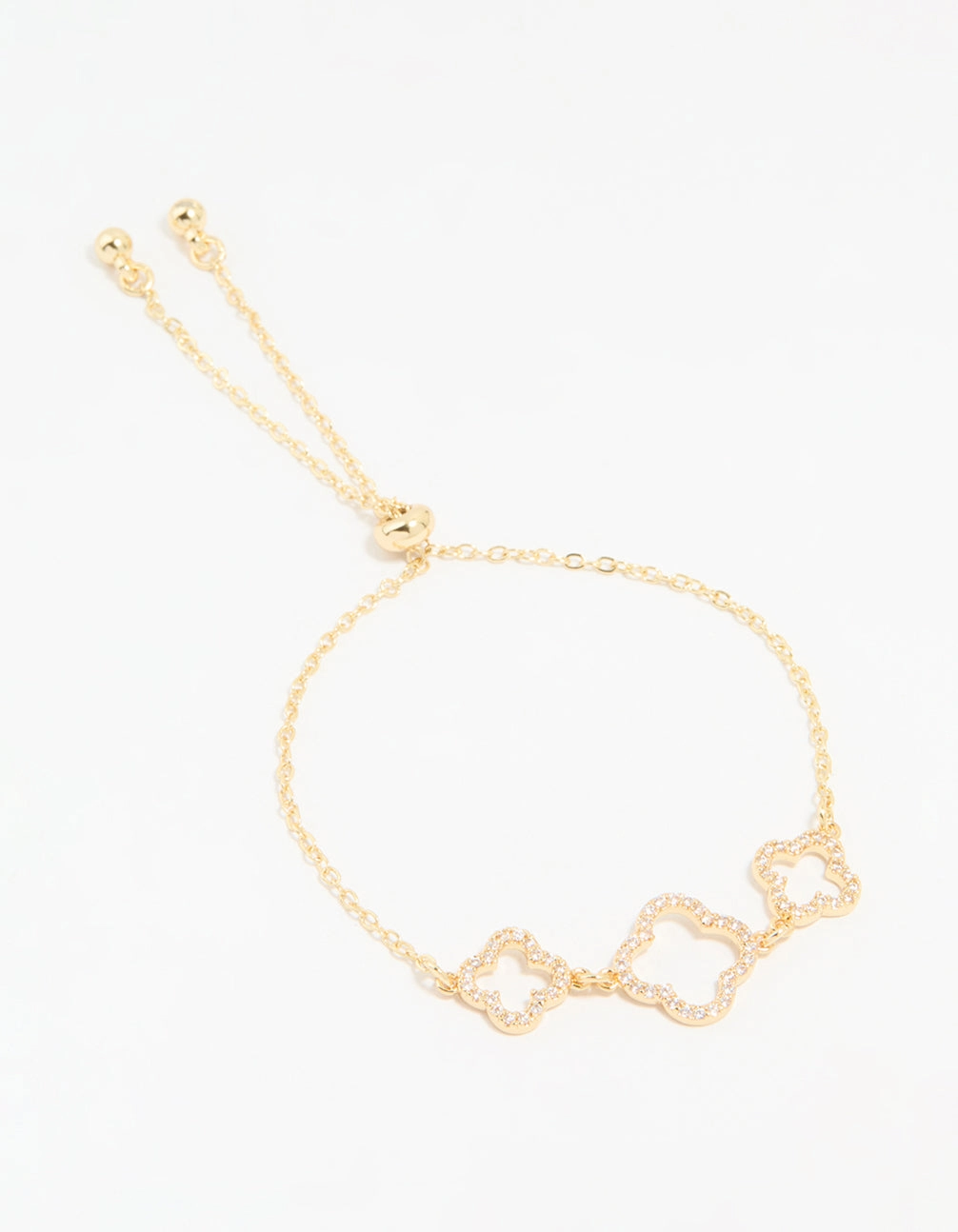 Gold Plated Cubic Zirconia Triple Flower Outline Toggle Bracelet Meticulous Craft Exclusive Design