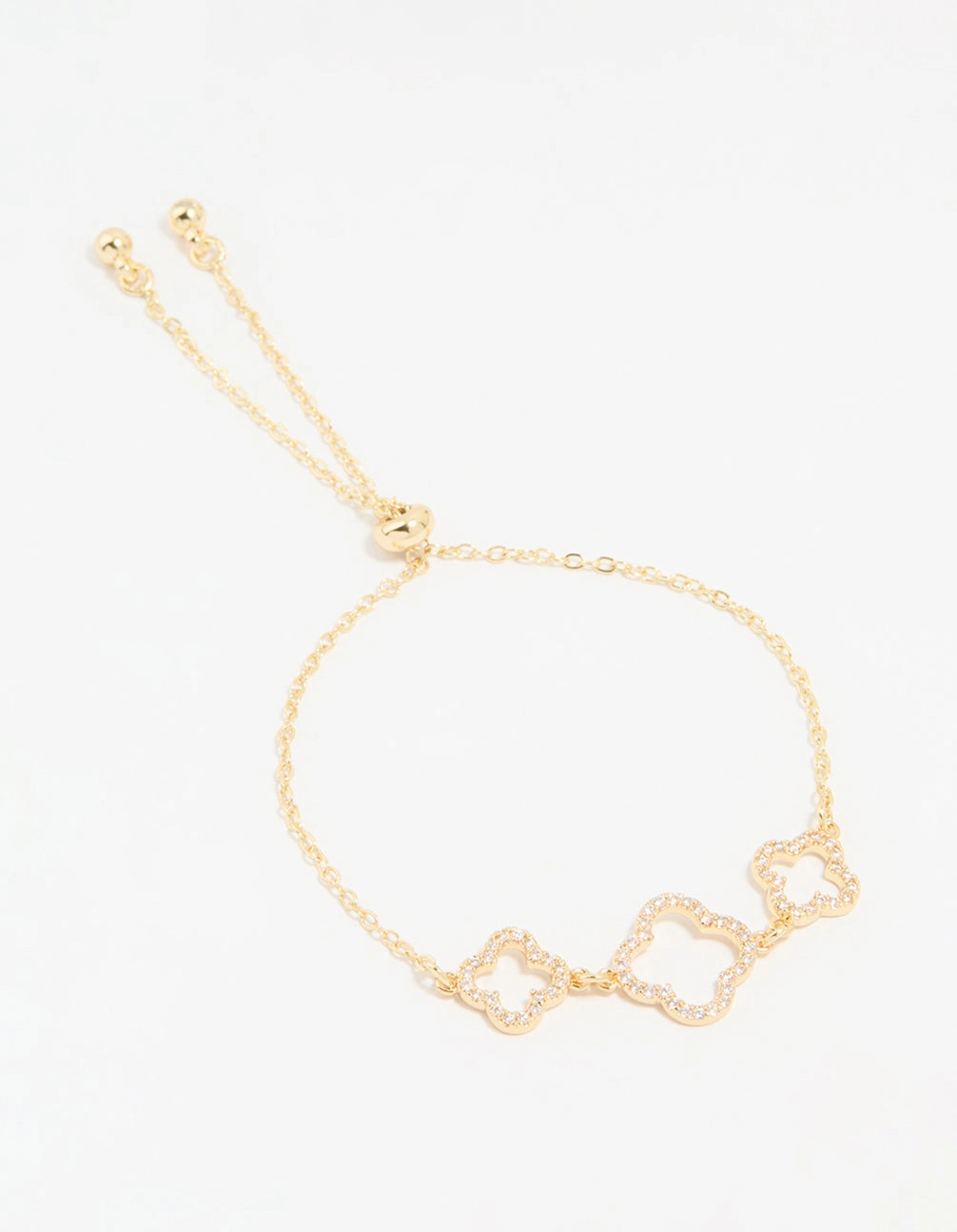 Gold Plated Cubic Zirconia Triple Flower Outline Toggle Bracelet Cutting-edge design Glossy Shine