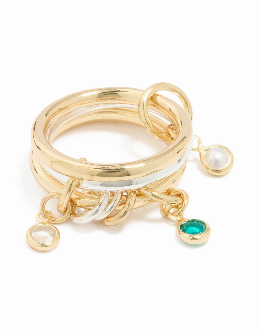 Mixed Metals Cubic Zirconia Pearl Interlocked Layered Ring Luxe Touch Fashion Gift