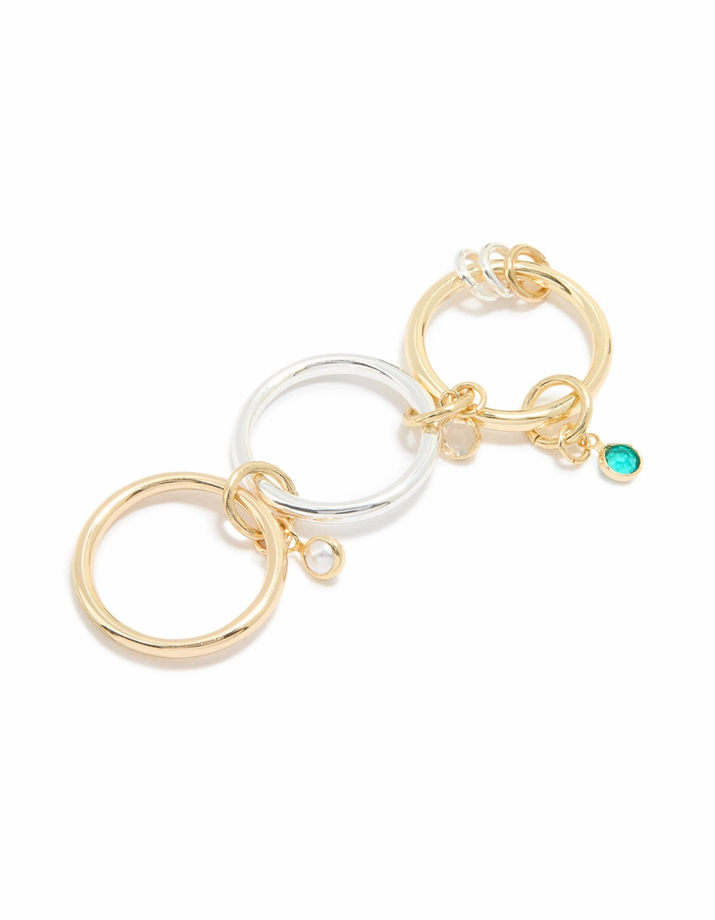 Impeccable Accent Chic Fit Mixed Metals Cubic Zirconia Pearl Interlocked Layered Ring