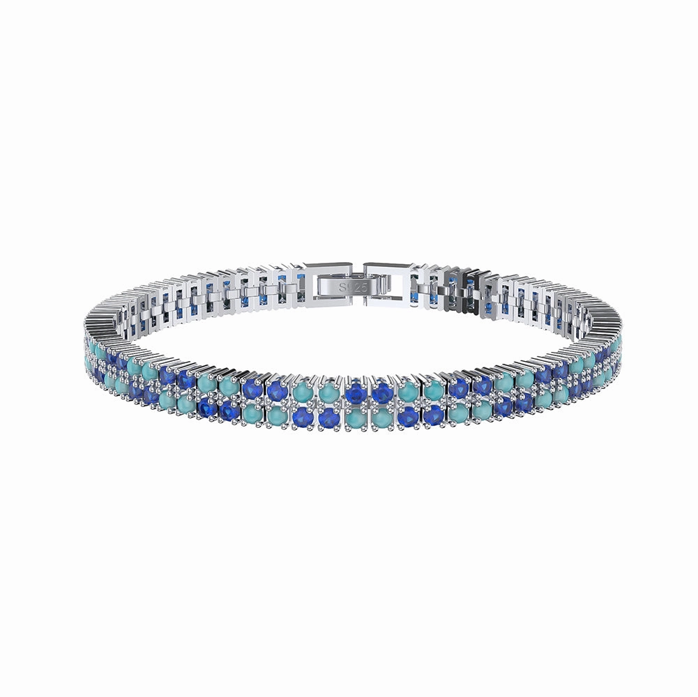 Vibrant Colors Sterling Silver Double Row CZ Bracelet With Fold Over Clasp