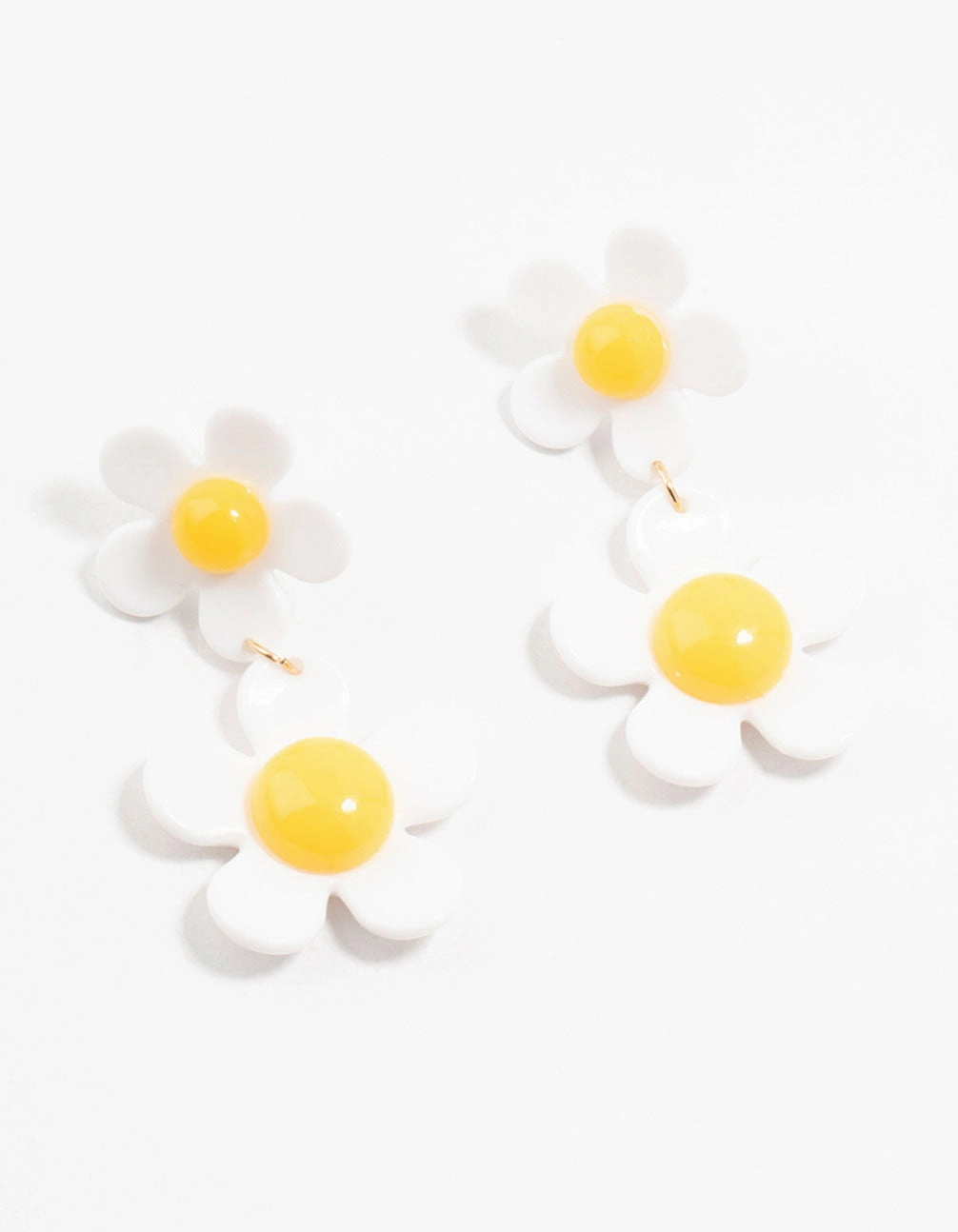 Unique Radiance Acrylic White & Yellow Double Daisy Drop Earrings