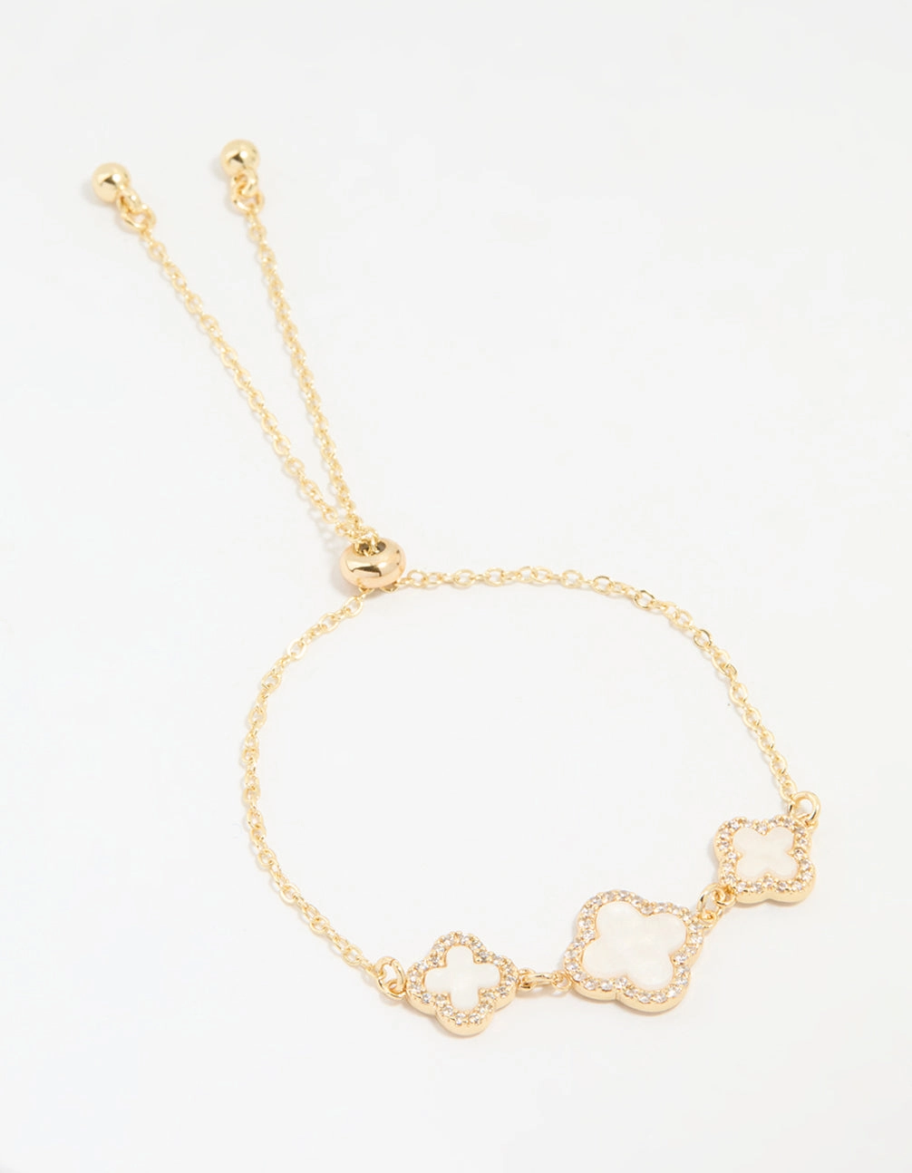 Expertly Sighted Low Cost Gold Plated Cubic Zirconia Triple Flower Outline Toggle Bracelet