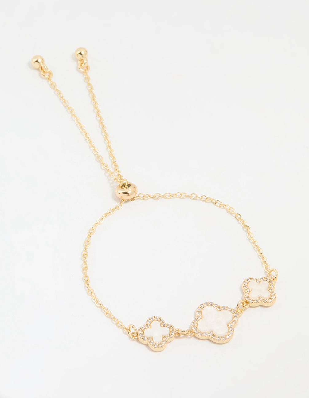 Gentle Evolution Mythical Vision Gold Plated Cubic Zirconia Triple Flower Outline Toggle Bracelet