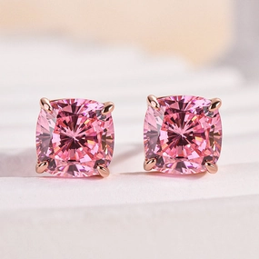 Louily Lovely Rose Gold Morganite Pink Cushion Cut Earrings High-End Symbol Statement Spark