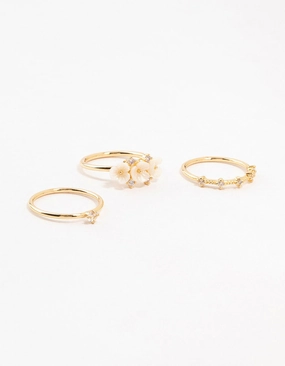 Instant Style Gold Plated Triple Flower Stacking Rings 3-Pack