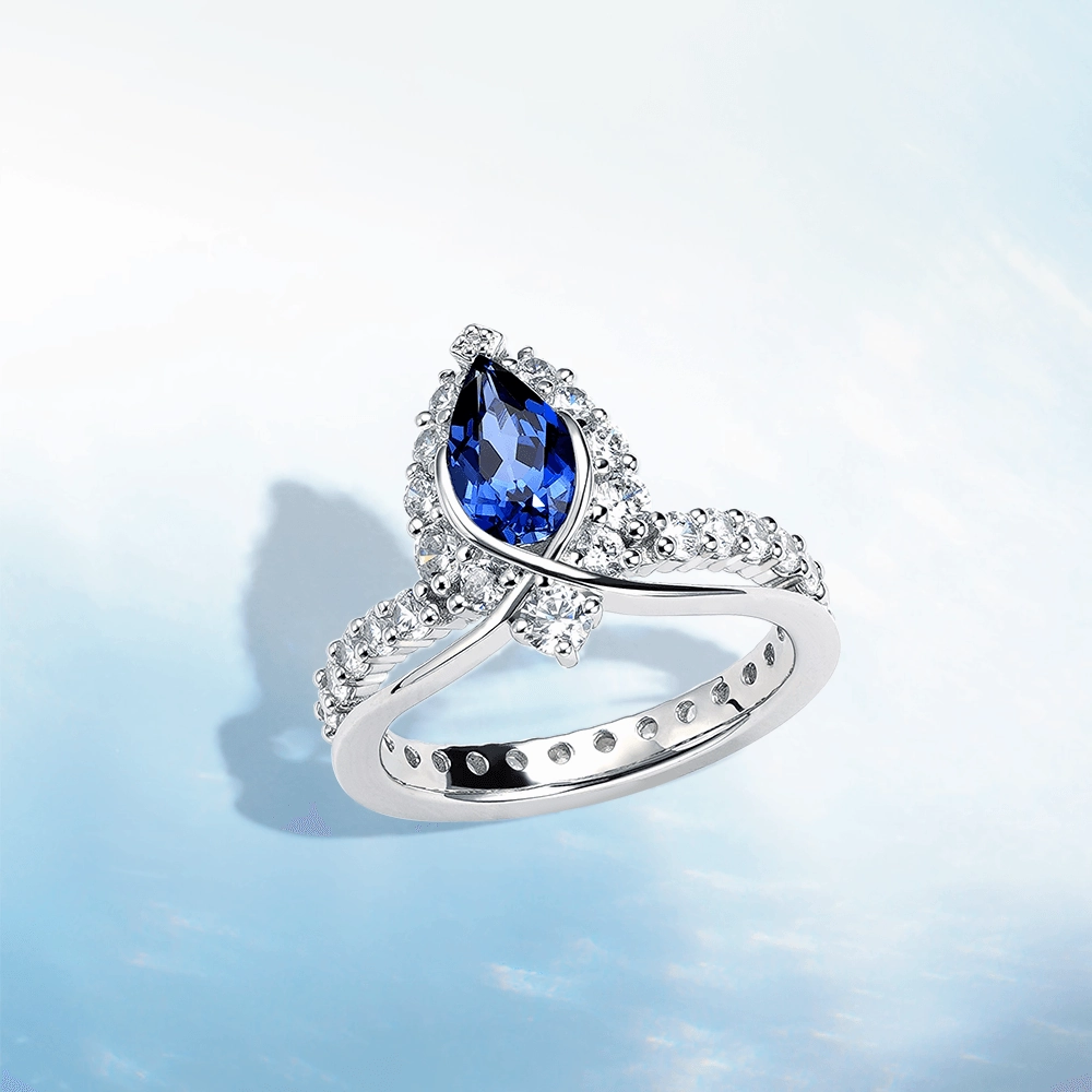 "ENDLESS BLUE" Luxe Crown Pear Shaped Sapphire Ring Weekend Outfit