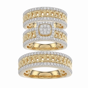 LADIES TRIO SET 1.50CT ROUND DIAMOND 10K YELLOW GOLD Feminine Touch Petite Edge