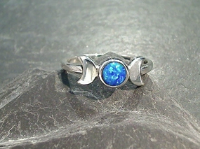 Formal Night Daywear Fit Size 4.5 Lab Created Opal, Sterling Silver Moons Ring