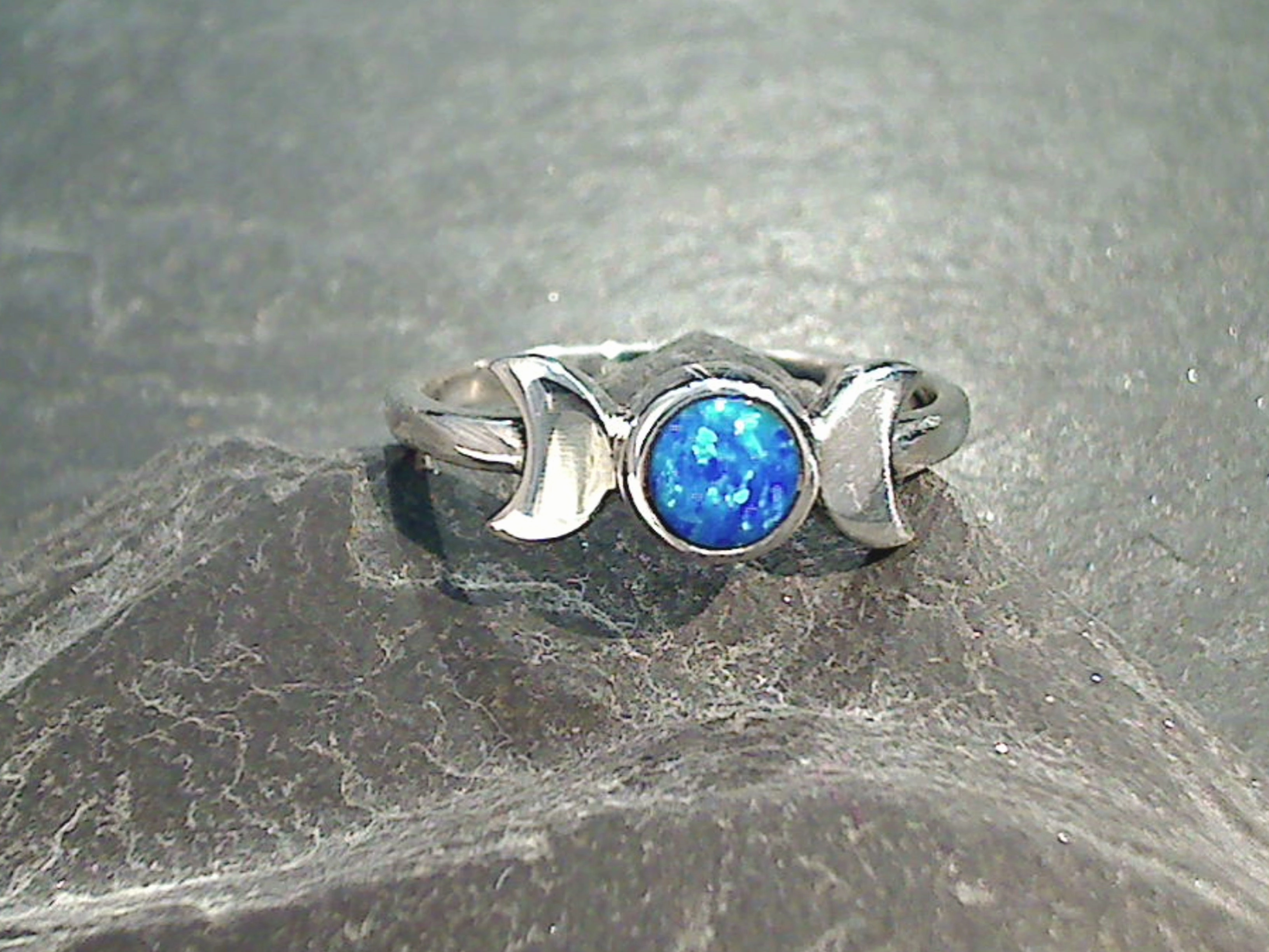 Formal Night Daywear Fit Size 4.5 Lab Created Opal, Sterling Silver Moons Ring