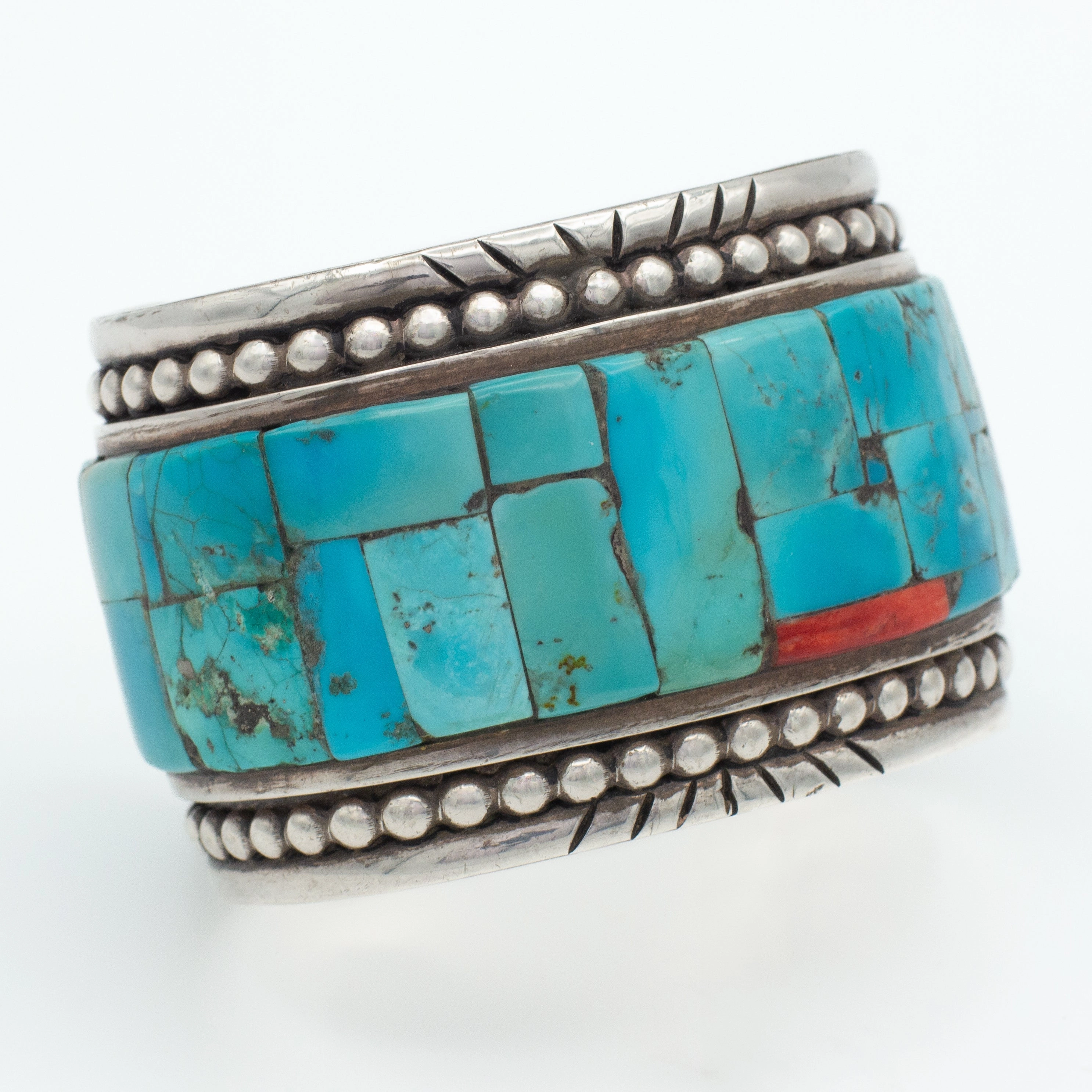 Arlene Aguilar Santa Ana Pueblo Handmade Sterling Silver Turquoise Red Spiny Oyster Cuff Bracelet Everyday Design