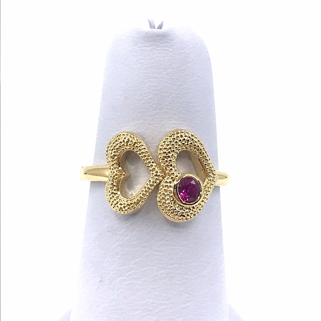 Elegant Mood Feminine Touch Gold Plated Double Heart Color CZ Ring