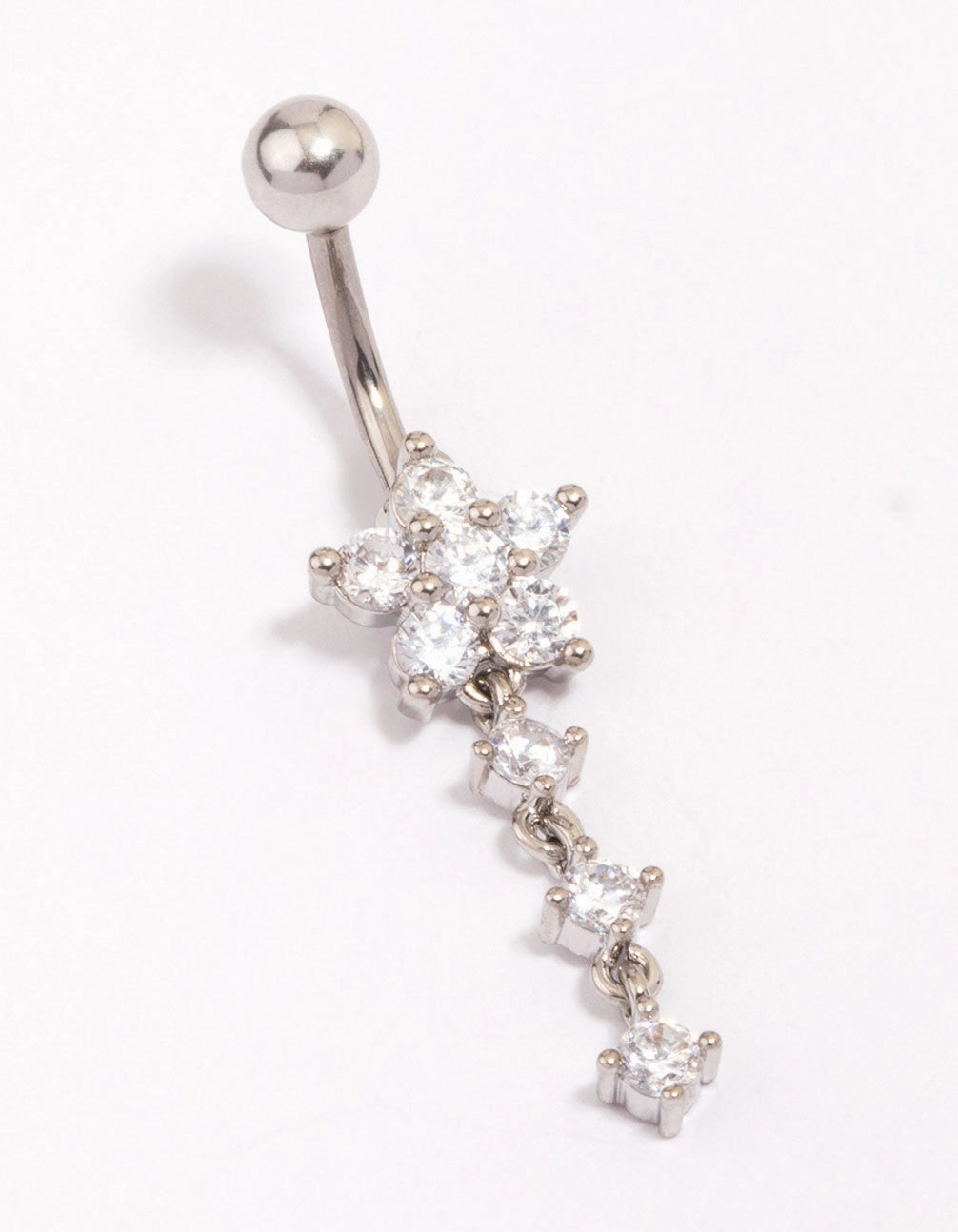 Titanium Cubic Zirconia Flower Triple Belly Piercing True Accent Charming Look