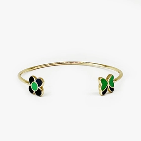 Personality Showcase Style Development Amare Weaer Butterfly Flower Black & Green Enamel Cuff Bracelet