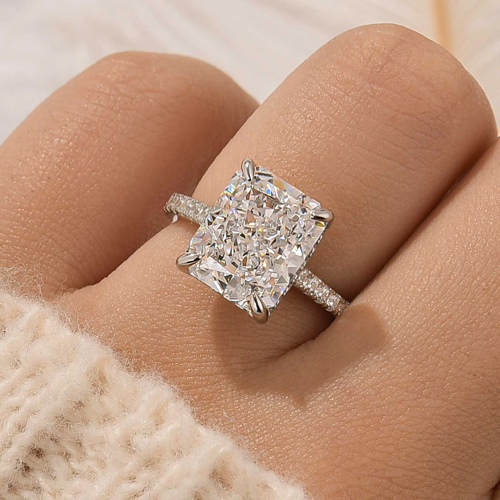 Classic 5.0Ct Radiant Cut Engagement Ring Travel Ring In Sterling Silver Simple Memento Personal Set