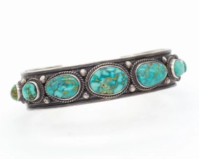 Andy Cadman Navajo Handmade Sterling Silver Turquoise Cuff Bracelet Radiant Form