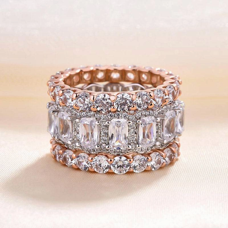 Louily Stunning Cushion Cut 3PC Wedding Band Set For Women In Sterling Silver Fantastic Jewelry