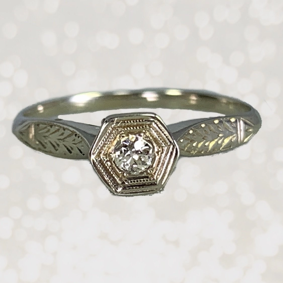 Delicate Fit Antique 1920s Diamond Engagement Ring in an Art Deco 14K Gold Setting. Sustainable Jewelry.