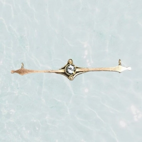 Color Match Bold Fashion Antique Aquamarine Bar Pendant in 10K Yellow Gold. March Birthstone. Upcycled or Repurposed Jewelry.