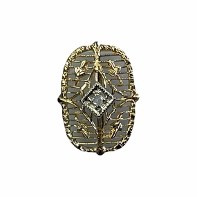 Pure Accent Bold Radiance Antique Diamond Pendant in 14K Yellow Gold Filigree Setting Upcycled from a Hat Pin.
