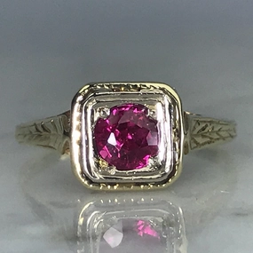 Antique Ruby Ring in 14K Yellow Gold Art Deco Filigree Setting. July Birthstone. 15th Anniversary. Classic Craftwork