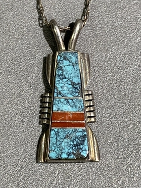 Antonio Yazzie Navajo Sterling Silver Inlaid Turquoise Pendant Everyday Luxury