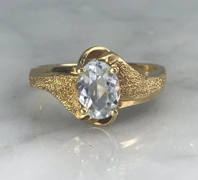 Sparkling Accent Trendy Gift Aquamarine Engagement Ring. 14k Brushed Gold. March Birthstone. 19th Anniversary Gift.