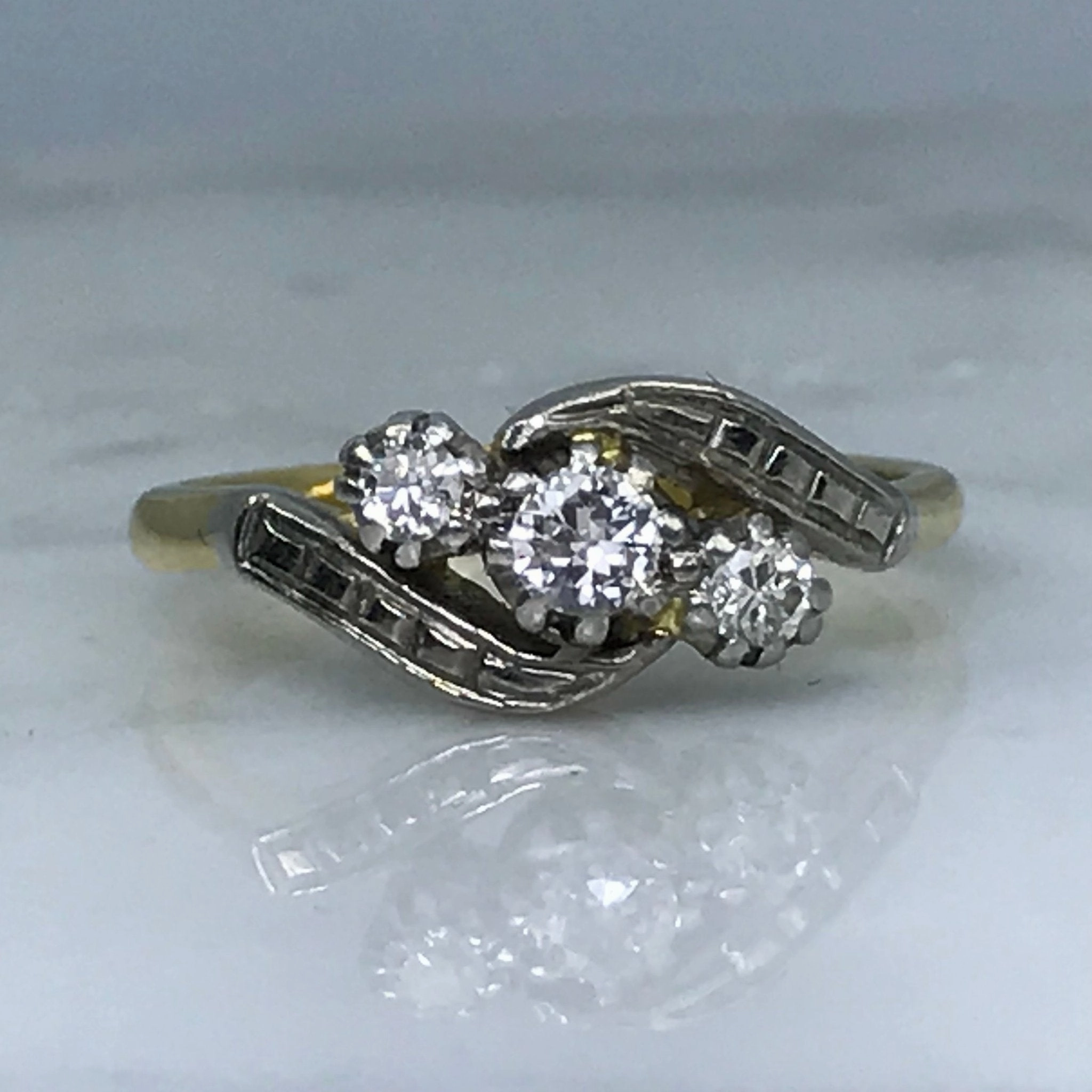 Art Deco Diamond Engagement Ring. 18K Gold and Platinum. April Birthstone. 10 Year Anniversary Gift. Gleaming Glow Refined Piece